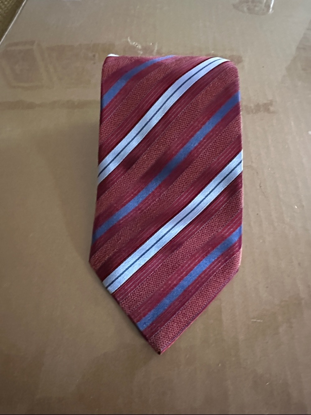 Ermenegildo Zegna Burgundy Tie with Light Blue and Navy Stripes